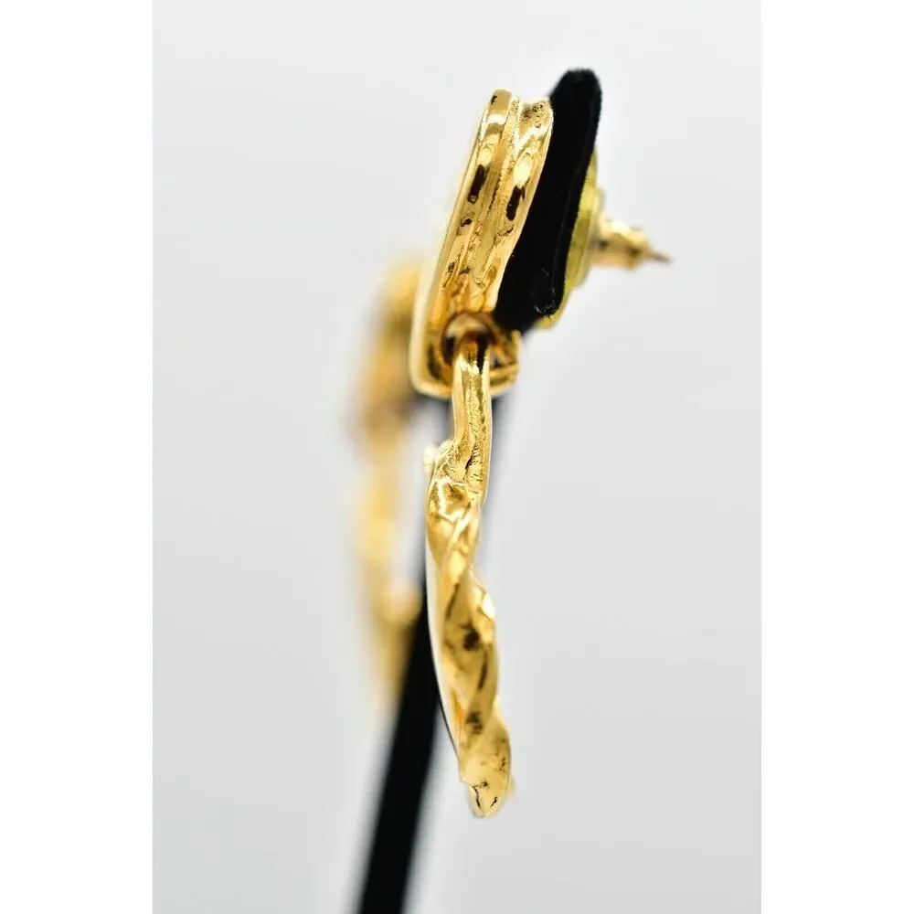 Givenchy Vintage Heart Lock Earrings Gold Tone Dangle Chunky Signed 1980s BinBK